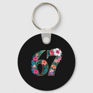 67 Floral Flower Gen 67th Birthday Number 67 Keychain