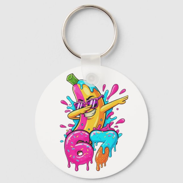 67 Funny Baseball Dabbing Banana 6 7 Dripping Ice  Keychain (Front)