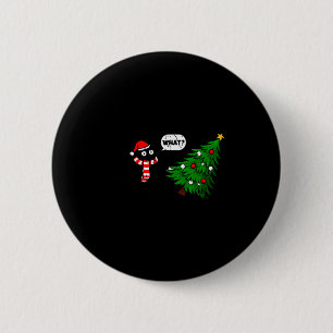67 Funny Black Cat Pushing Christmas Tree Over Cat 2 Inch Round Button