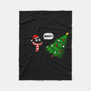 67 Funny Black Cat Pushing Christmas Tree Over Cat Fleece Blanket