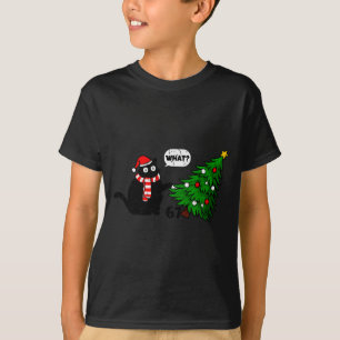 67 Funny Black Cat Pushing Christmas Tree Over Cat T-Shirt