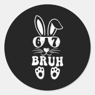 67 Funny Bruh Six Seven Meme Rabbit Bunny Sungles Classic Round Sticker
