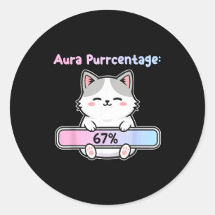 67 Funny Cat Aura Energy At Six Seven Meme Gen Z A Classic Round Sticker