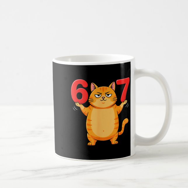 67 Funny Cat Six Seven Meme Gen Z Alpha Humor Anim Coffee Mug (Right)