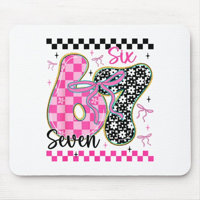 67 Funny Meme Filled With Hearts Six Seven Valenti Mouse Pad (Front)