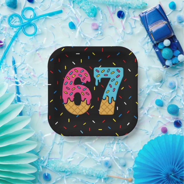 67 Funny Meme Ice Cream Six Seven Gen Alpha Paper Plate (Party)