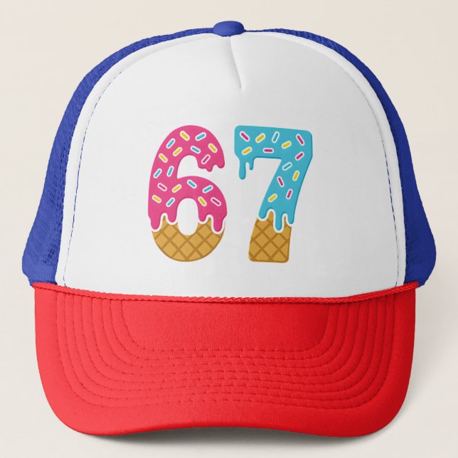 67 Funny Meme Ice Cream Six Seven Gen Alpha Trucker Hat (Front)