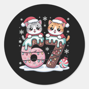 67 Funny Meme Kawaii Cats Christmas Ice Cream Drip Classic Round Sticker
