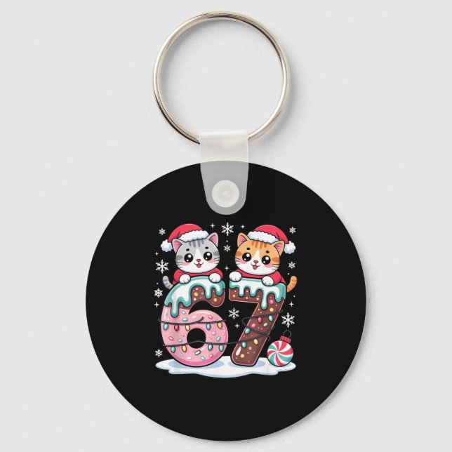 67 Funny Meme Kawaii Cats Christmas Ice Cream Drip Keychain (Front)