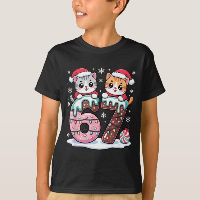 67 Funny Meme Kawaii Cats Christmas Ice Cream Drip T-Shirt (Front)