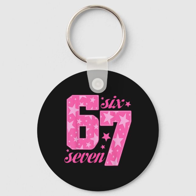 67 Funny Meme Pink Girl  Keychain (Front)