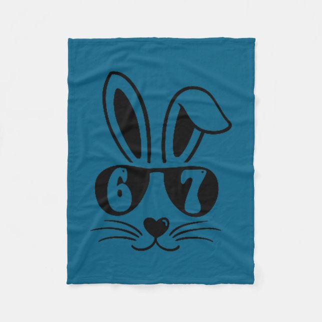 67 funny six seven meme rabbit bunny sunglasses fleece blanket (Front)