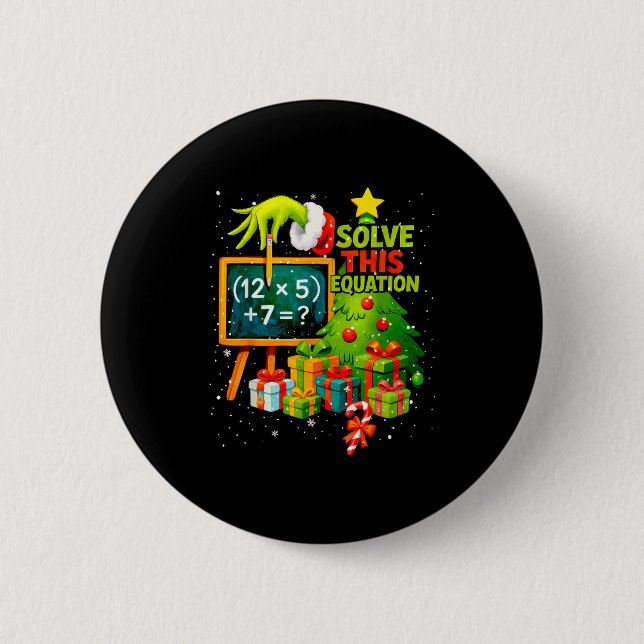 67 Green Teacher Christmas Six Seven Meme Brainrot 2 Inch Round Button (Front)