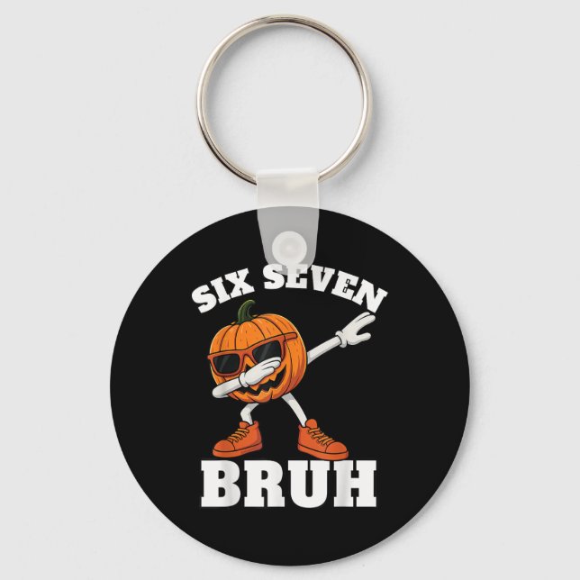67 Halloween Funny Six Seven Bruh Meme Brainrot Pu Keychain (Front)
