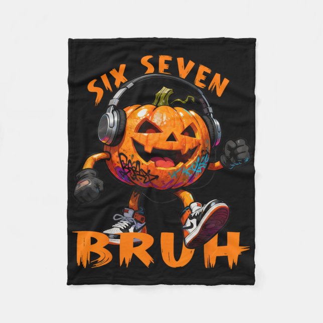 67 Halloween Funny Six Seven Meme Brainrot Pumpkin Fleece Blanket (Front)