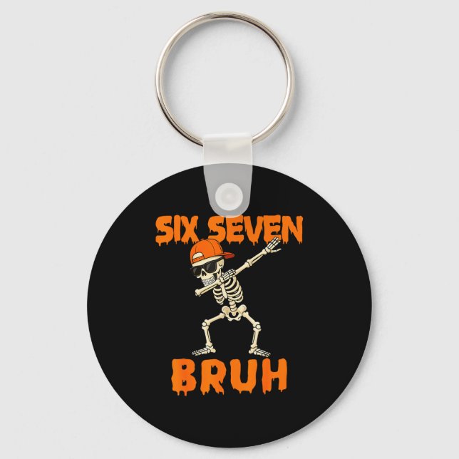 67 Halloween Funny Six Seven Meme Brainrot Pumpkin Keychain (Front)
