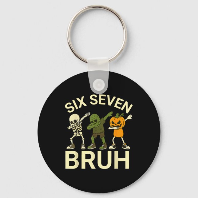 67 Halloween Funny Six Seven Meme Brainrot Pumpkin Keychain (Front)