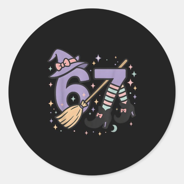 67 Halloween Girls Witch Six Seven 6 7 Brainrot Me Classic Round Sticker (Front)