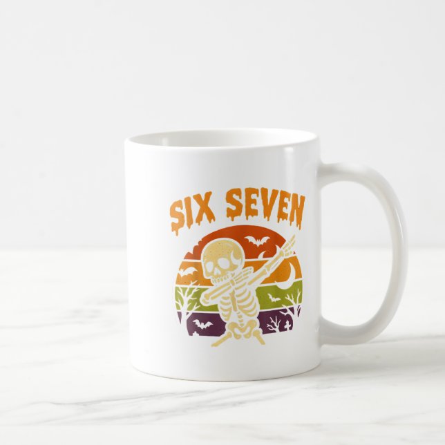 67 Halloween Meme 6 7 Skeleton Six Seven Numbers F Coffee Mug (Right)