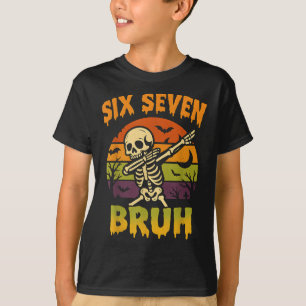 67 Halloween Meme 6 7 Skeleton Six Seven Numbers F T-Shirt