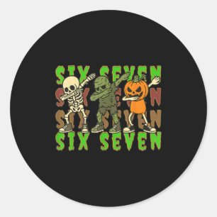 67 Halloween Meme Six Seven Dabbing Skeleton Zombi Classic Round Sticker