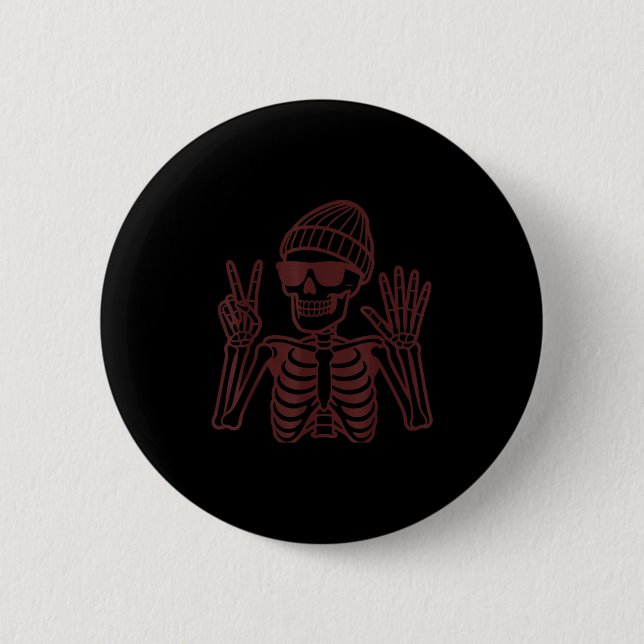 67 Halloween Skeleton Peace Sign Funny Meme Six Se 2 Inch Round Button (Front)