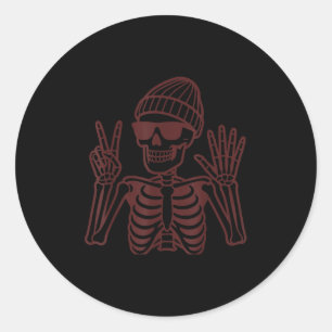 67 Halloween Skeleton Peace Sign Funny Meme Six Se Classic Round Sticker