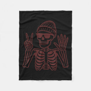 67 Halloween Skeleton Peace Sign Funny Meme Six Se Fleece Blanket