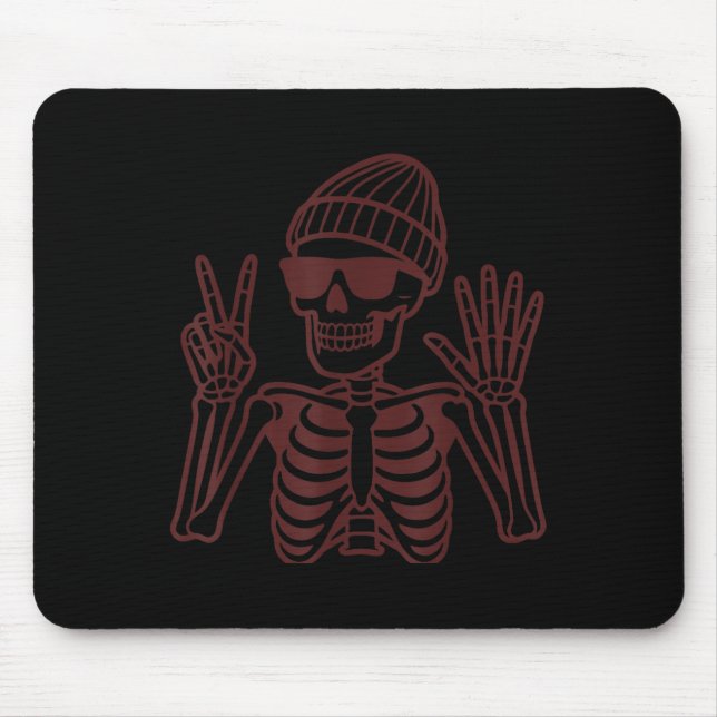 67 Halloween Skeleton Peace Sign Funny Meme Six Se Mouse Pad (Front)