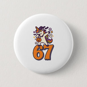 67 Halloween Unicorn Brainrot Meme Six Seven Girl' 2 Inch Round Button