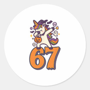 67 Halloween Unicorn Brainrot Meme Six Seven Girl' Classic Round Sticker