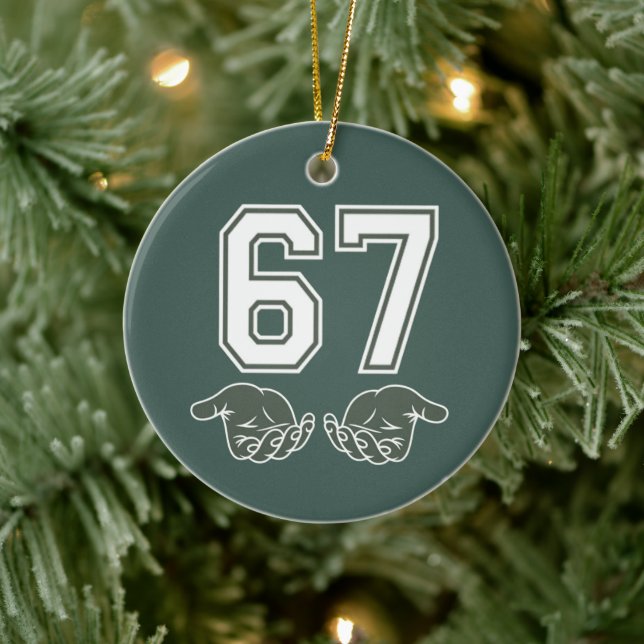 67 Hand Funny Six Seven Meme Generation Alpha  Ceramic Ornament (Tree)