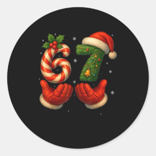 67 Hockey Hands Funny Christmas Meme Santa Classic Round Sticker