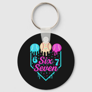 67 Ice Cream Baseball Drip Home Plate Six Seven 6  Keychain