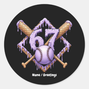 67 Ice Cream Drip Baseball Meme Funny Retro Sport  Classic Round Sticker