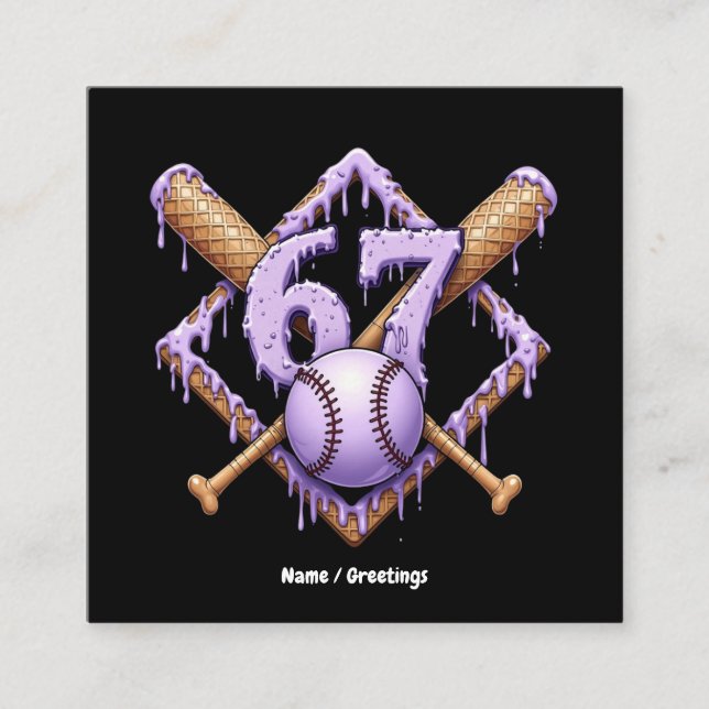 67 Ice Cream Drip Baseball Meme Funny Retro Sport  Square Business Card (Front)