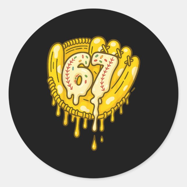 67 Ice Cream Drip Funny Six Seven Baseball  Classic Round Sticker (Front)