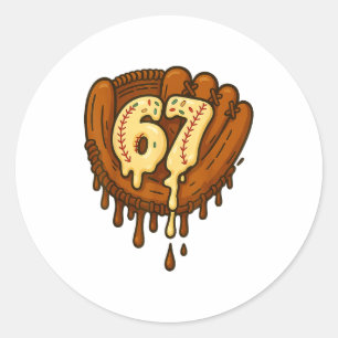 67 Ice Cream Drip Funny Six Seven Baseball  Classic Round Sticker