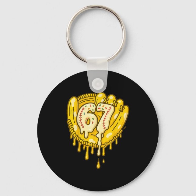 67 Ice Cream Drip Funny Six Seven Baseball  Keychain (Front)