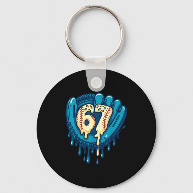67 Ice Cream Drip Funny Six Seven Baseball  Keychain (Front)