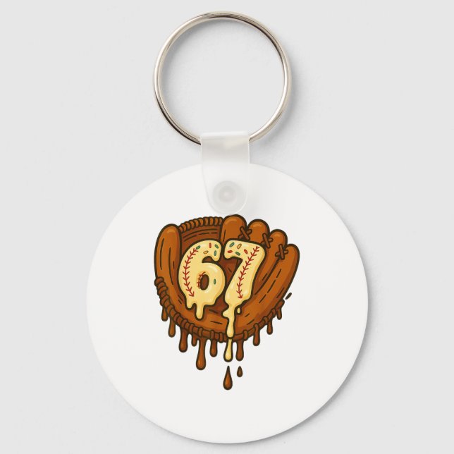 67 Ice Cream Drip Funny Six Seven Baseball  Keychain (Front)