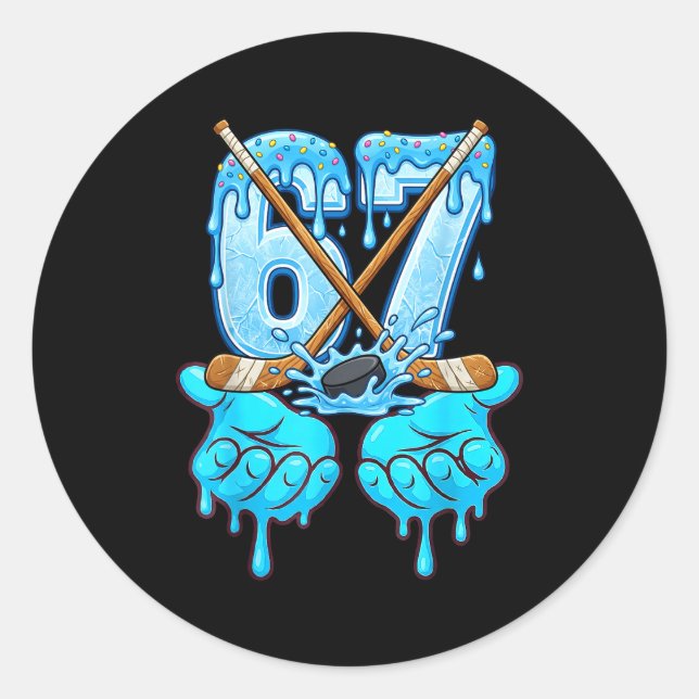 67 Ice Cream Drip Hockey Gen Alpha Slang Six Seven Classic Round Sticker (Front)