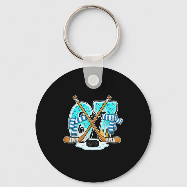 67 Ice Cream Drip Hockey Gen Alpha Slang Six Seven Keychain (Front)