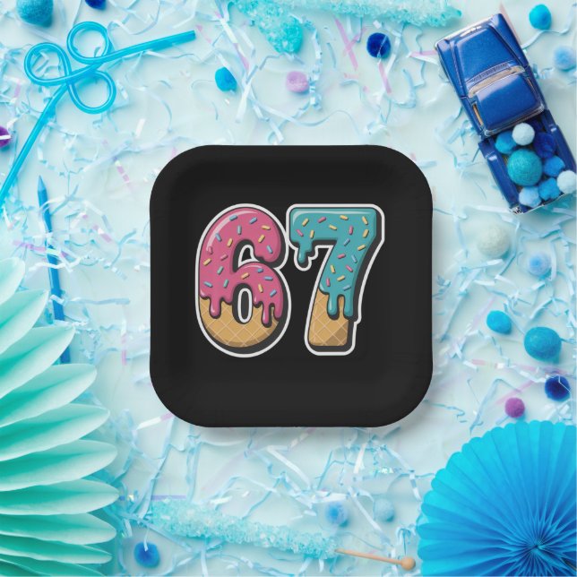 67 Ice Cream Drip Meme Funny Six Seven Gen Alpha  Paper Plate (Party)