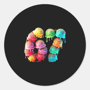 67 Ice Cream Scoop Drip Number Colorful Sports Sty Classic Round Sticker