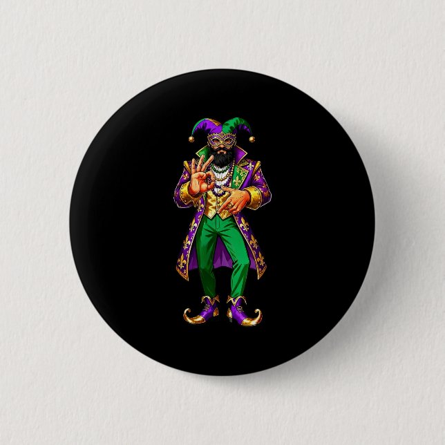 67 Jester Man Mardi Gras Six Seven Meme Gen Alpha  2 Inch Round Button (Front)