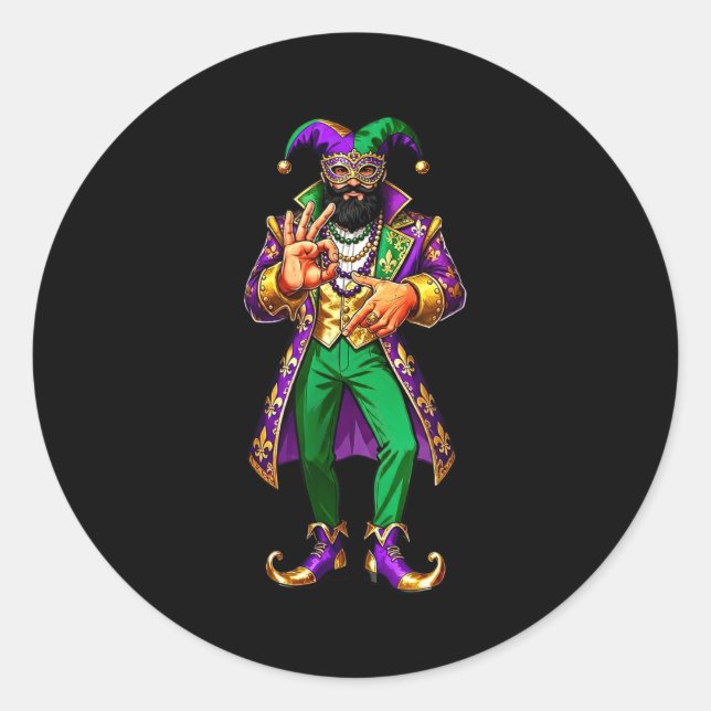 67 Jester Man Mardi Gras Six Seven Meme Gen Alpha  Classic Round Sticker (Front)