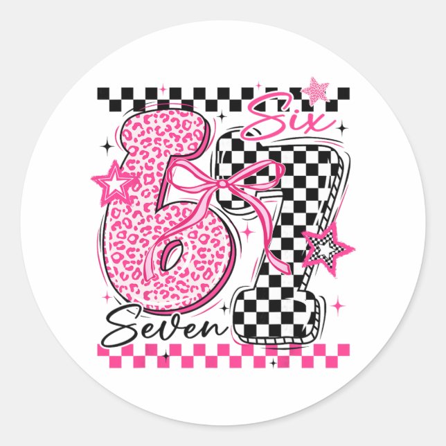 67 Leopard Checkered Funny Six Seven Meme 6-7 Teac Classic Round Sticker (Front)