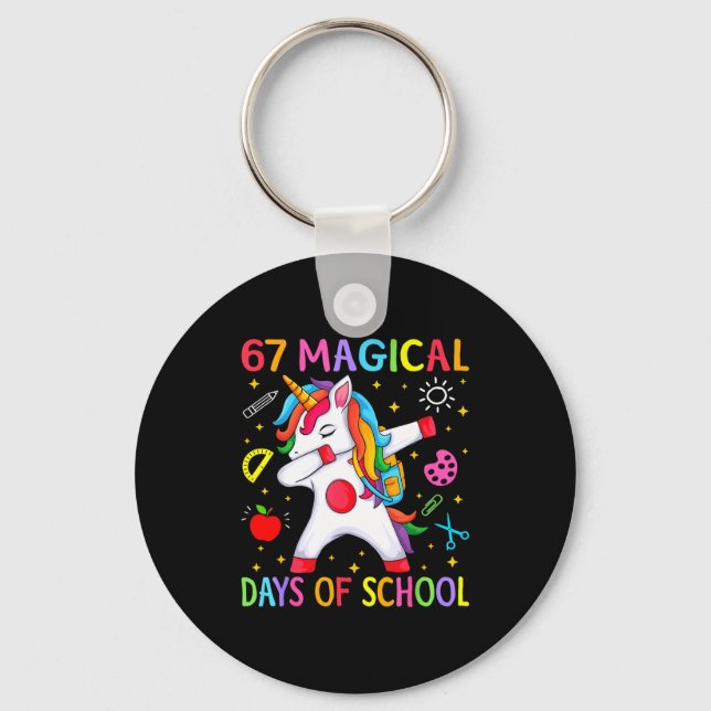 67 Magical Days Of School Unicorn Six Seven Teache Keychain (Front)
