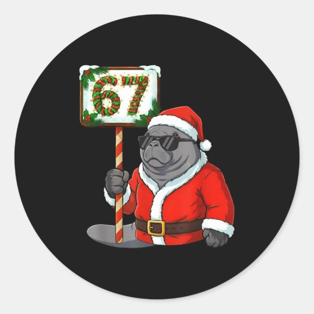 67 Manatee Christmas Six Seven Meme Brainrot Manat Classic Round Sticker (Front)